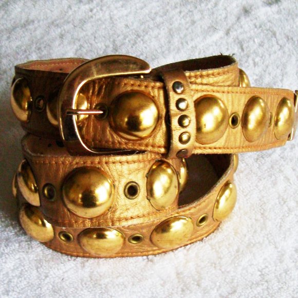 Sam Edelman CIRCUS Gold Dome Studded Leather Belt - Picture 3 of 7